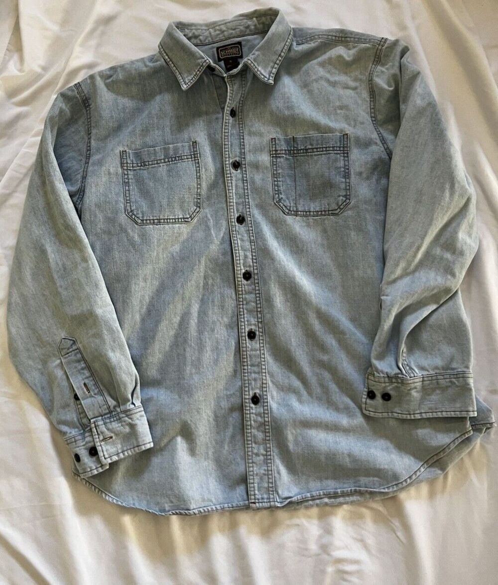CE Schmidt Workwear Shirt Denim Light Blue Long Sleeve Button Down XL
